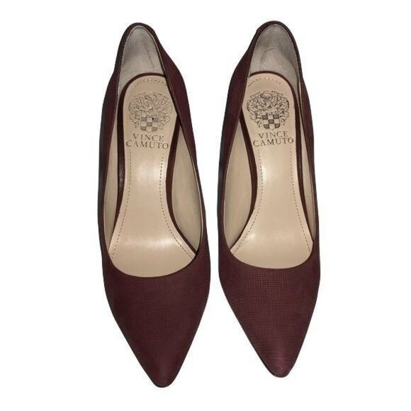 Vince Camuto Burgundy Textured Leather Pointed Toe Heels Size 6.5 VC-Kain - Picture 1 of 6